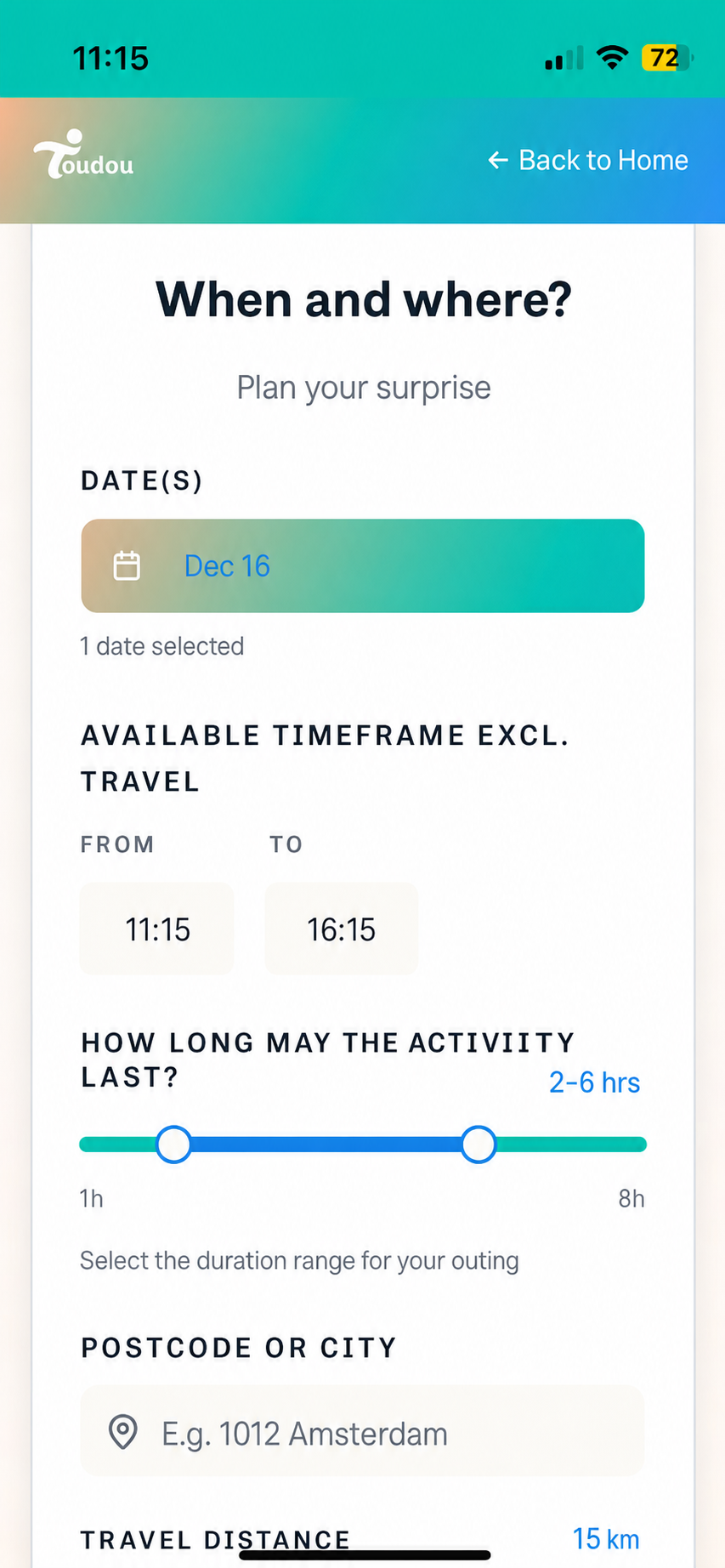 Organizer selects date and location